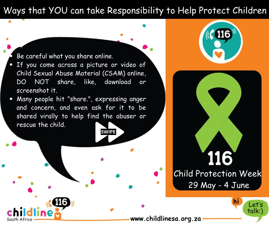 ChildlineSA's tweet image. Protecting Children Online is also a key part of our #ChildProtectionWeek Campaign. Here are some tips on how you may #PlayyourPart.
Call us 24X7 on 116 (free from all networks) OR chat to us on our website, Mon-Fri, 11am-1pm and 2-6pm. @childline_FS @ChildlineGP @ChildlineKZN