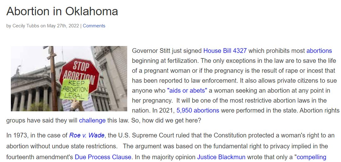 rsulibraries's tweet photo. Learn about abortion in Oklahoma and Oklahoma House Bill 4327 in our latest Hillcat GovDoc Blog post. https://t.co/hum14zkNT4 #hillcatgovdocs #govdocs #hillcathotdocs #hillcatgovdocblog #rsulibraries #RSU #roevwade #oklahoma #abortionlaw https://t.co/CyPHCxIE1n