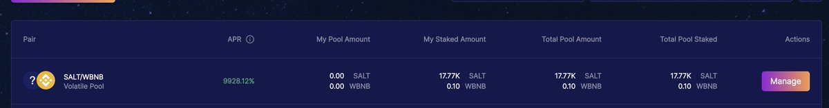 9928% APR on our SALT/BNB pool at @DDDX_io