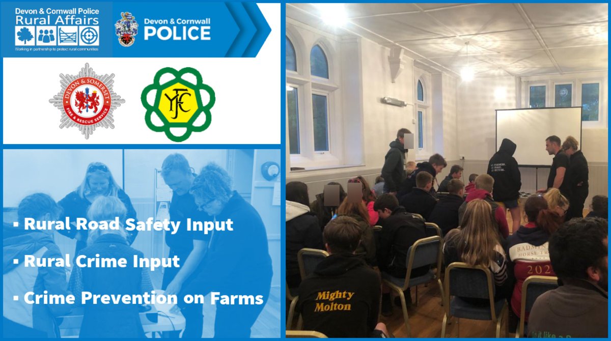 DCPoliceRural_D's tweet photo. Great #youth participation last night with @DCPoliceRural_D joining up with @DSFireUpdates to spend time with #Meshaw & #Chulmleigh members of @DevonYFC delivering awareness sessions on #RuralRoads safety & #CrimePrevention for #Farms.
#NextGen #FutureFarming #VisionZero https://t.co/MtbVhQ70Vy