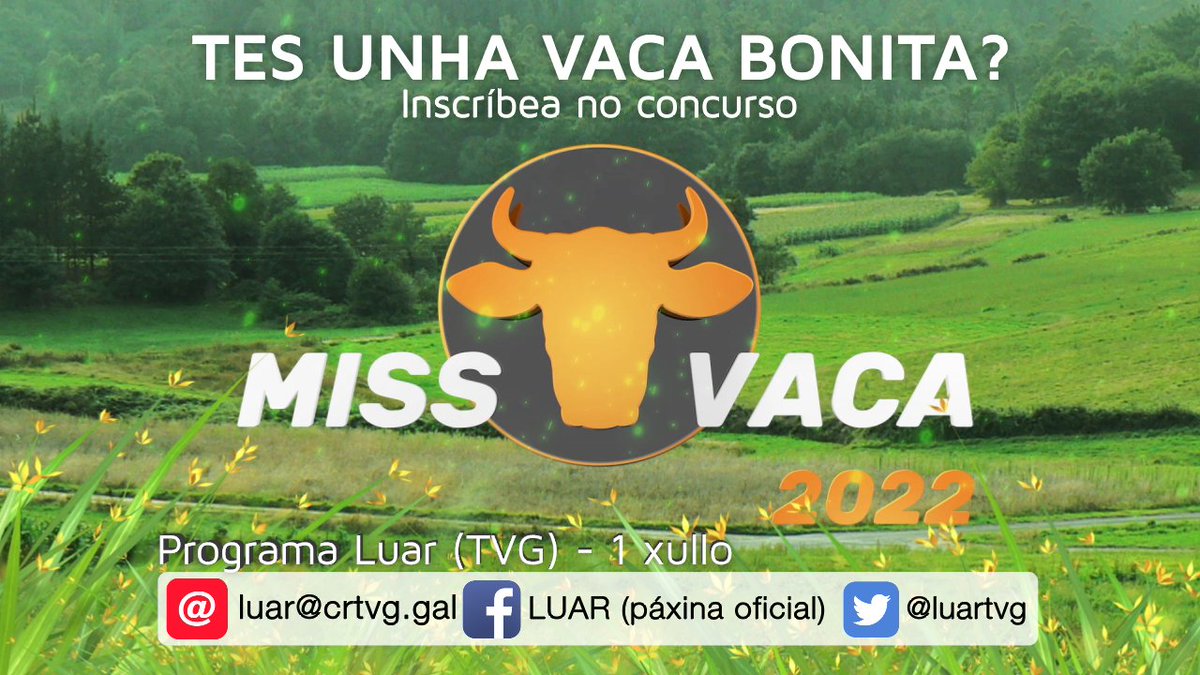 luartvg's tweet photo. 🗓️ Anotade esta data: 1 DE XULLO DE 2022 

O #MissVaca2022 !!

Agora precisamos candidatas. Ser tes unha vaca bonita manda unha foto dela e o teu teléfono de contacto por mail ou ás nosas redes sociais.

A túa vaca pode ser a nova Miss Galicia! 🐮👑 https://t.co/6UGM2UCIDi