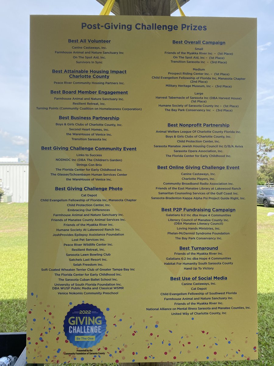 CefManasota's tweet photo. "So shall my word be that goes out from my mouth; it shall not return to me empty, but it shall accomplish that which I purpose, and shall succeed in the thing for which I sent it." -Isaiah 55:11
Thank you, Community Foundation of Sarasota County and local foundation partners! https://t.co/9lFMrklm3k