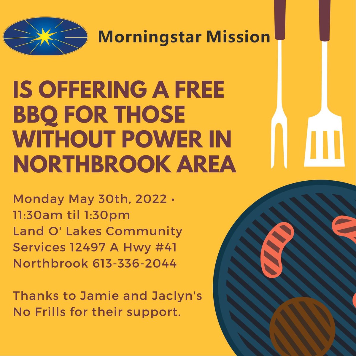 <a href="/NAEC_LDSB/">NAEC</a>  if you need a hot meal the Morning Star Mission will be in Northbrook on Monday for a free BBQ.