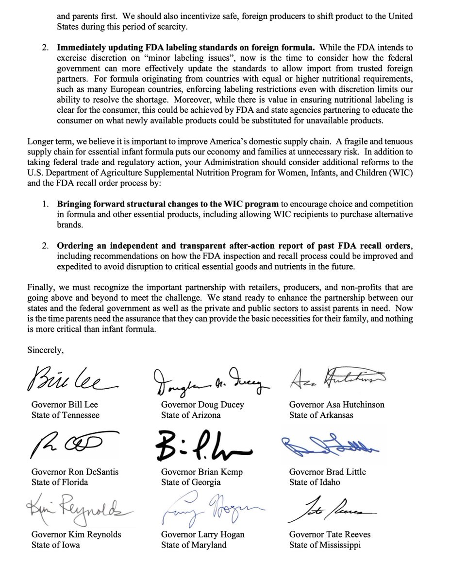 DougDucey's tweet photo. Joined 18 other governors to call on the federal government to take action that increases formula availability. We outlined specific short- and long-term solutions to this issue affecting 8.2 million Americans. Read the letter below. https://t.co/ba6iFDdygZ