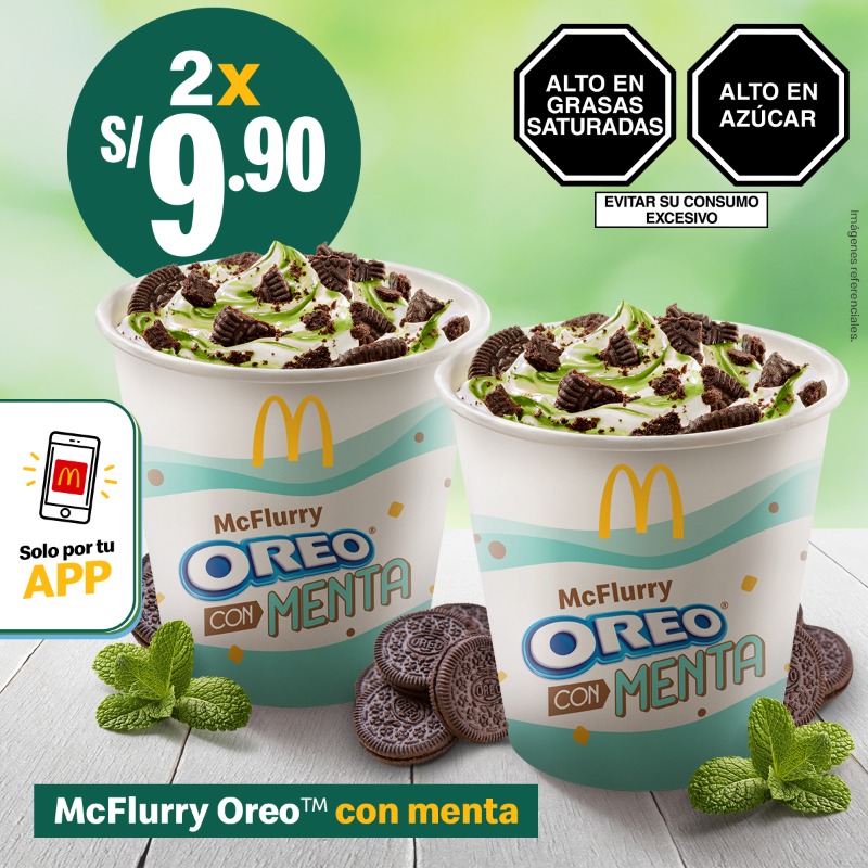 McDonalds_PER's tweet photo. ¡No lo dudes más! Descarga tu app McDonald's y disfruta de 2 McFlurry Oreo con Menta a S/ 9.90. Encuentra esta y más promociones exclusivas solo con tu APP. Aplican T&amp;C.