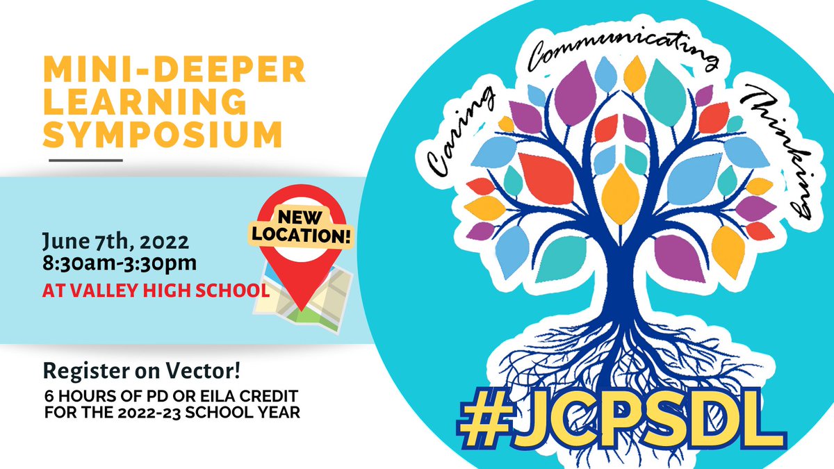jcpsInnovation's tweet photo. Same great event! New location! Register on Vector now for the 6/7 #JCPSDP mini-DLS @ValleyViking033 @JCPSKY @kids_inspire @JCPSAsstSuptTL @TeachandLearnEA @SPDirectorCDLI @MaddieShep_KY @IrmaBektic @SarahWeedman https://t.co/75amUvwfKc