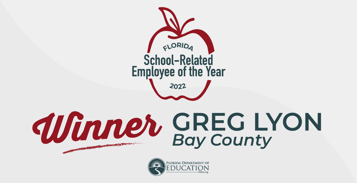 Congratulations to Greg Lyon, a paraprofessional at Hiland Park Elementary School in Bay County. Mr. Lyon was named the 2022 Florida School-Related Employee of the Year! <a href="/BayDistSchools/">Bay District Schools</a>