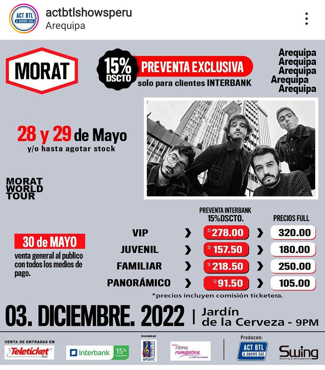 MoratPeru's tweet photo. Respondiendo a la pregunta de ¿Cuánto estará la entrada? Pues ya publicaron esto, no es Teleticket pero producen: https://t.co/z1Kx4pevU3