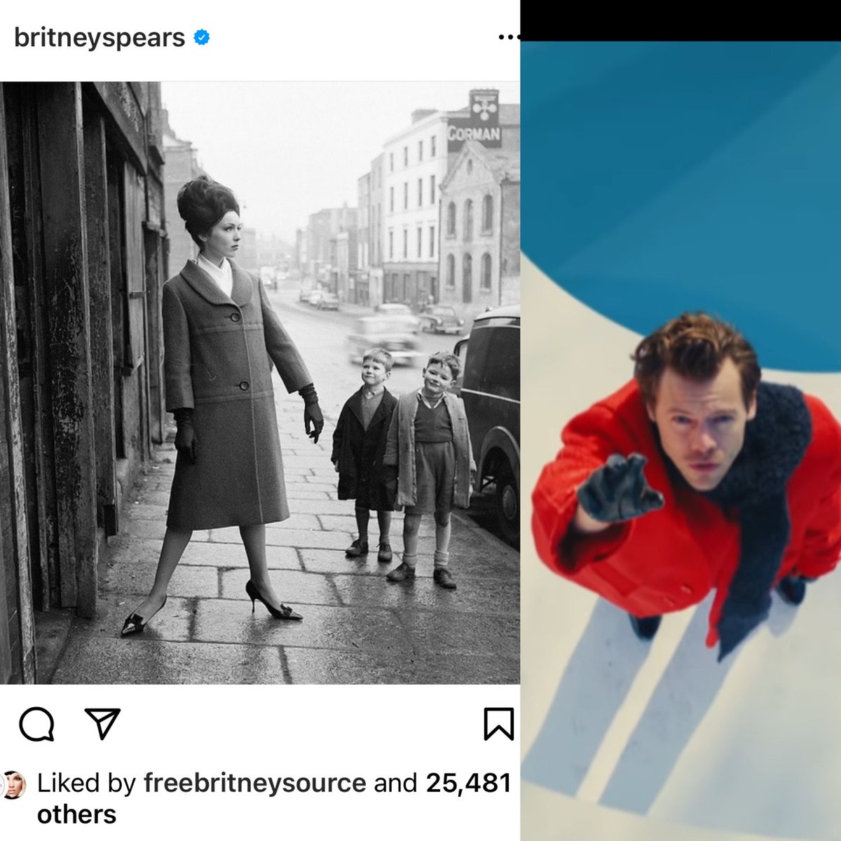 So @britneyspears just posted this & I 💕circumstantial evidence 

🎶 leave America 2 kids follow her - I don’t want to talk about who’s doing it first🎶 

📸🇺🇸 model Linda Ward in Dublin, c. 1960 by Colman Doyle

#HarryStyles #AIW #AliceInWonderland #JusticeForBritney https://t.co/lCPtNKUTHN.