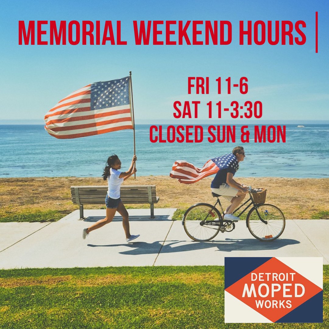 Come through to grab your bits, bobs, and bikes today and tomorrow. 
We’ll be closed Sunday &amp; Monday to enjoy time with our friends and families. 
#detroitmopedworks #memorialday #publicannouncement