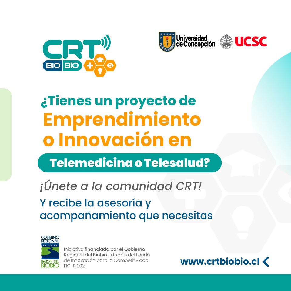 👉🏻Ingresa a crtbiobio.cl, completa el formulario de contacto y únete a la comunidad del Centro Regional de Telemedicina y Telesalud del Biobío.

#telemedicina #Telesalud #educacioncontinua #teleasistencia #congresotelemedicina #saluddigital
#Udec #minsal #comunidadcrt
