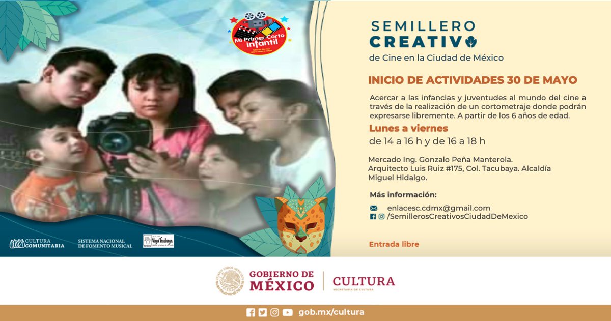 primercortoinfa's tweet photo. Estamos muy felices de poder regresar a la presencialidad con dos nuevos talleres de cine para infancias y jóvenes en colaboración con la @cultura_mx y @SemillerosCreativos 🎬🎥📽🎞
📍Lugar: Mercado Ing. Gonzalo Peña Manterola (calle Arq. Luis Ruiz #175 https://t.co/xZktByopPn