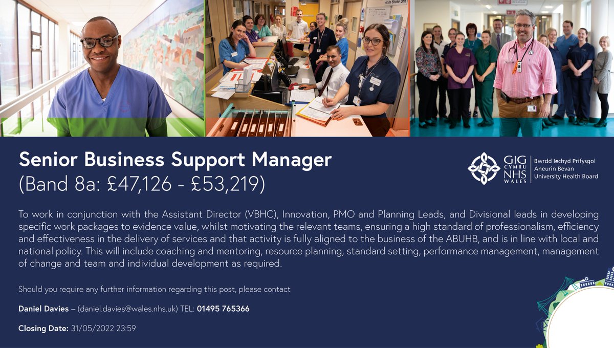 📢 📢 📢  Job Alert  📢 📢 📢

The <a href="/VAbuhb/">Value Based Health Care at Aneurin Bevan UHB</a> team has some fantastic opportunities, but hurry! The closing date ends soon.

2 x Senior Business Manager 8a (£47k - £53k PA) 👉 qrco.de/bd3Aum

2 x Project Support Officer Band 5 (£25k - £31k PA) 👉 qrco.de/bd3Ai5