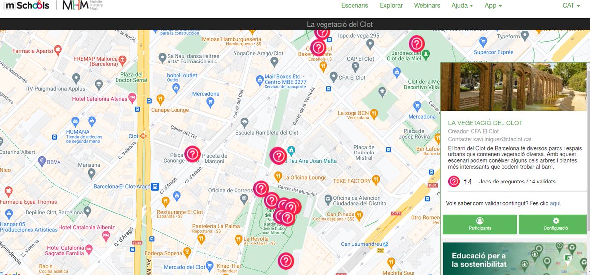 elclotcfa's tweet photo. Hem estat seleccionats com a finalistes del Mobile History Maps 2022. Alumnes de #GES 2 han estudiat i donat a conèixer molts dels arbres del #clot amb el projecte "La vegetació del Clot" fent servir la plataforma #MHM2022. #fadults #cfaclot @consorciedubcn https://t.co/cS7tJJhJK3