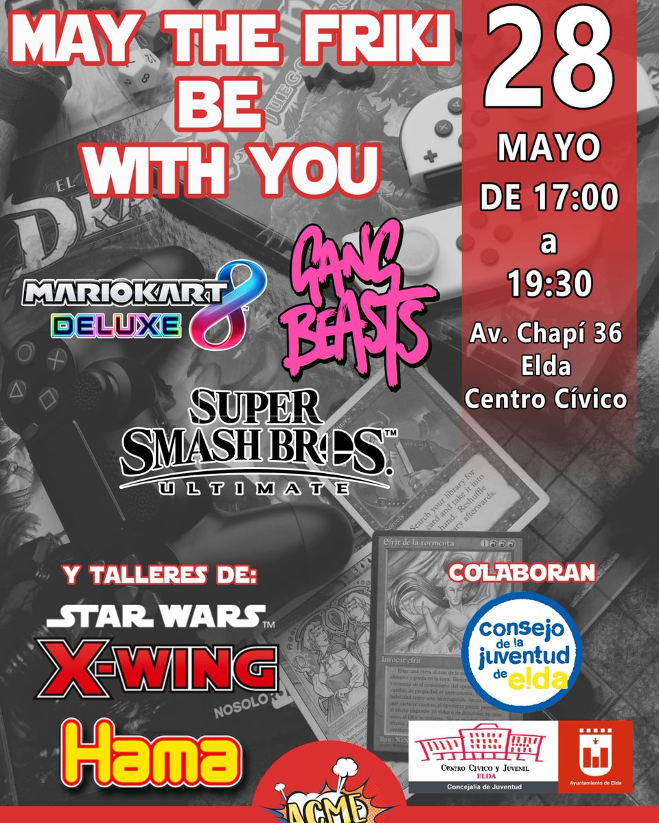Mañana estaremos en el Centro Cívico de #ElDato con motivo del Día del Orgullo Friki con una actividad abierta y gratuita con videojuegos, Hamas y taller de naves X-Wings para los más pequeños!