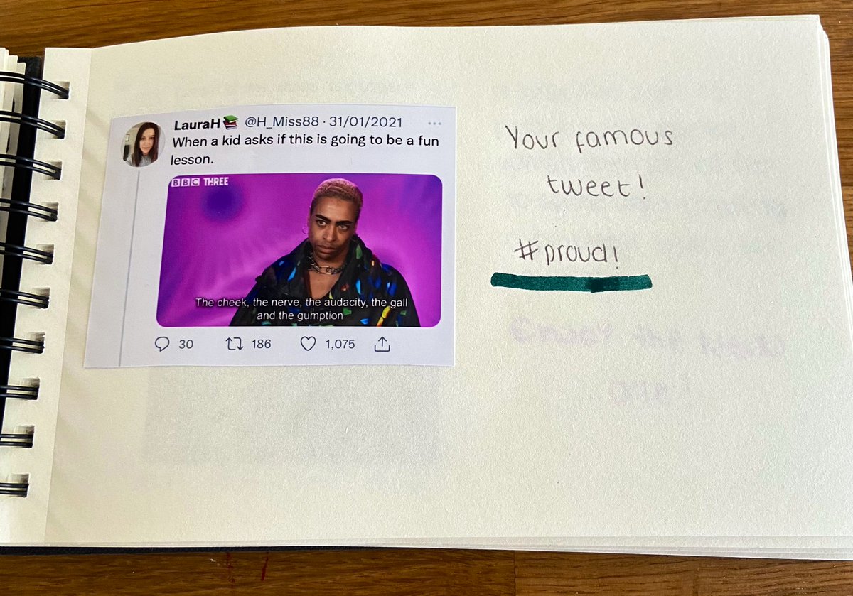 H_Miss88's tweet photo. So, I had my last official teaching day before maternity leave. 

Two of my Y11 tutees made me a scrap book of my tweets. 

WHEN I SAY I DIED.🤣👏🏻

#Edutwitter https://t.co/FaZda1AtQZ