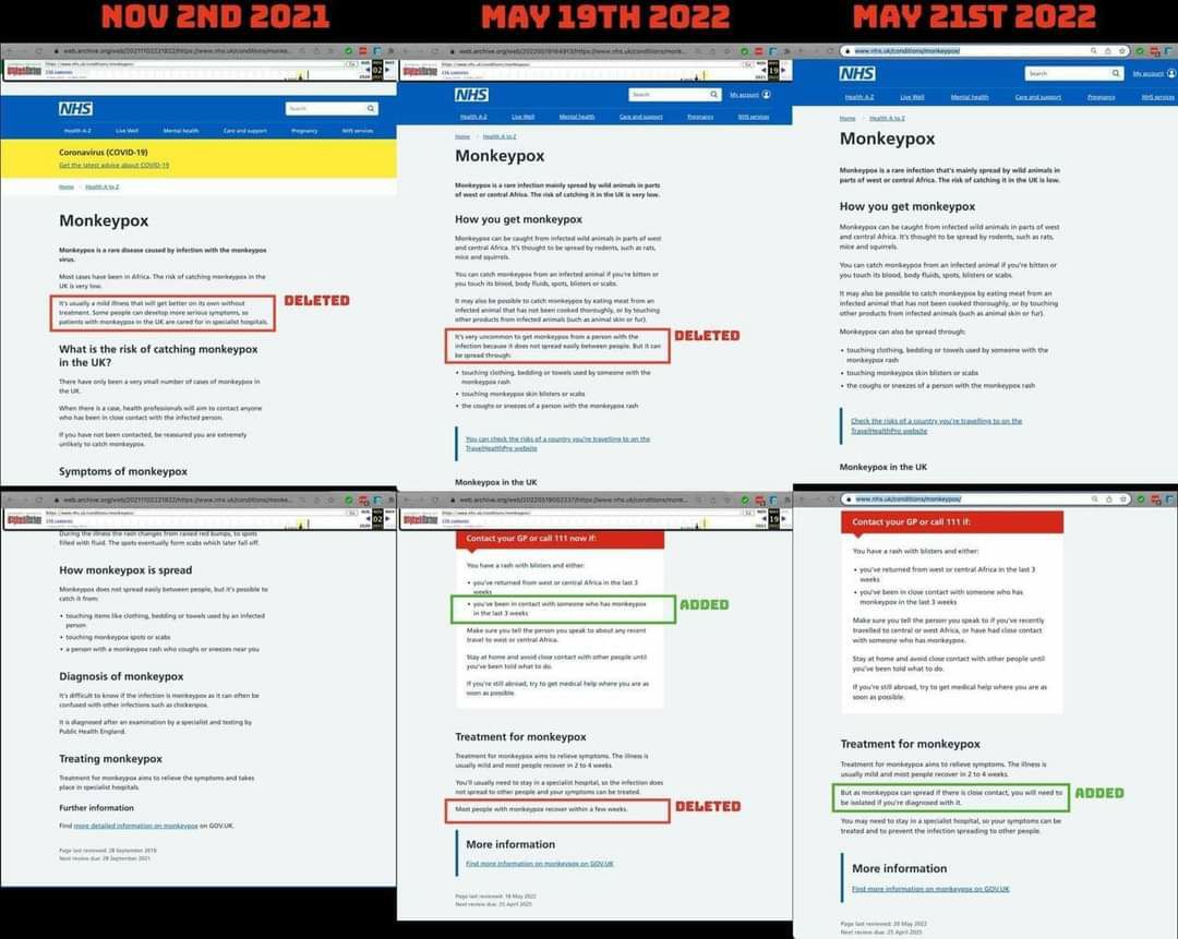 DollarVigilante's tweet photo. NHS scrubbing website for mentions of monkeypox being mild and non-lethal https://t.co/owv3zeMUgA