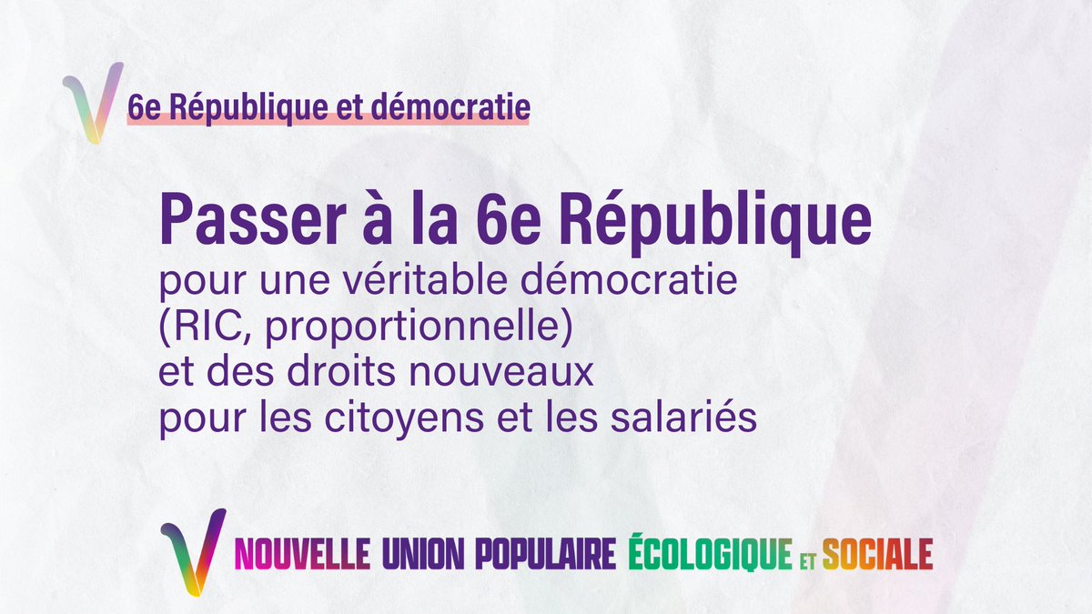 ✌️ À dérouler : Demandez le programme ! 

✅ Retrouvez les principales mesures du chapitre "6ème République et démocratie"

1️⃣ Passer à la 6ème République

#ProgrammeNUPES 
#NUPES
#UnionPopulaire

⤵️