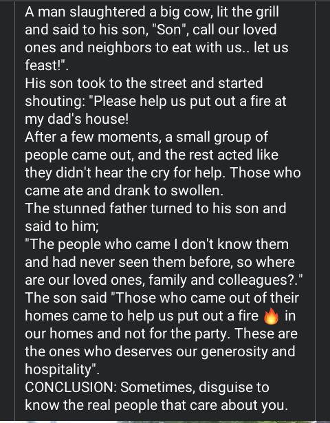 Story time. 

Taken from Facebook.

What kind of a neighbor, relative or friend do you have?

Here is a life- transforming story

NHIF Busia MarthaRao #tinakaggia Nikita Kering