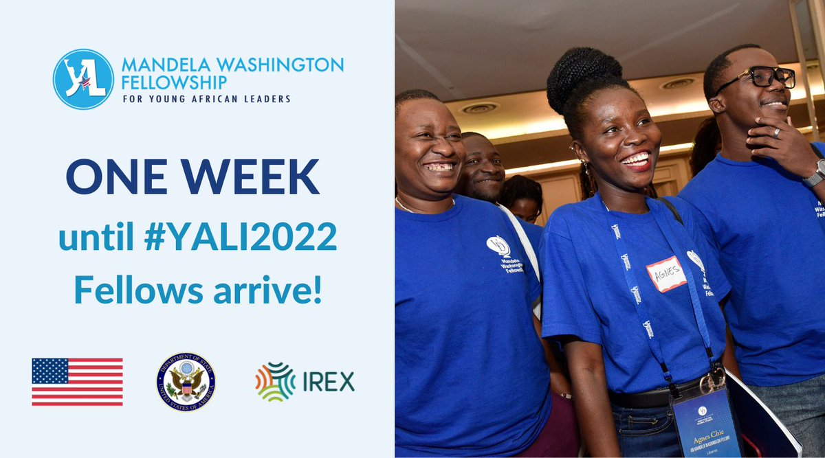 WashFellowship's tweet image. Just over one week until #YALI2022 #MandelaFellows arrive in the United States! We wish them all the best as they prepare to travel across the world to join their Leadership Institutes for six weeks this summer. @ECAatState @exchangealumni