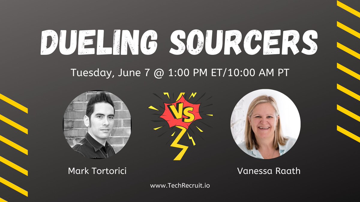 Y'all ready for this? How about a duel? Dueling Sourcers, that is! On June 7 at 1:00 PM ET <a href="/Van_Raath/">Vaneѕѕa Raaтн 🌍👩🏻‍🏫</a>  &amp; I will be on Dueling Sourcers. Register for all the sourcing methods, tools &amp; madness here: bit.ly/3LiAzEG 

There is always more than one way to source for talent!