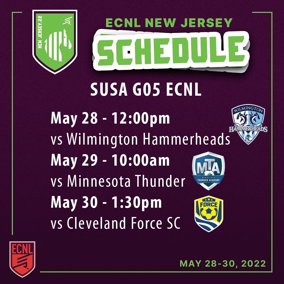 SUSA Academy on Twitter "The ECNL New Jersey schedule for our SUSA