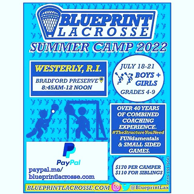 Blueprint Lacrosse Camp
Westerly, Rhode Island
@westerlylax @beachdogslax @YumYumLax @SouthCountyRI #lacrosse #lacrossecamp #boyslacrosse #girlslacrosse