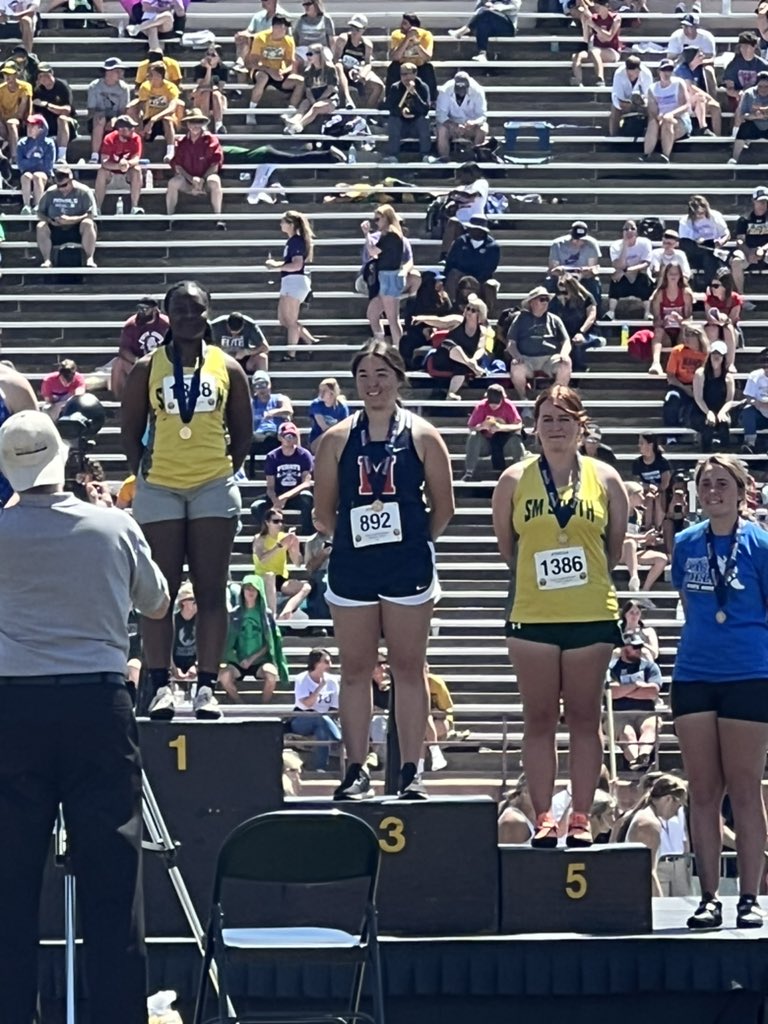 Coach_Kennard95's tweet photo. I’ll get some better pictures later… but I just wanted to get this out there. My girls took 5th and 1st in the discus today at state. It was a great day for them. I couldn’t be more proud. @sms_tf #RaiderThrows https://t.co/eM895xhHtw