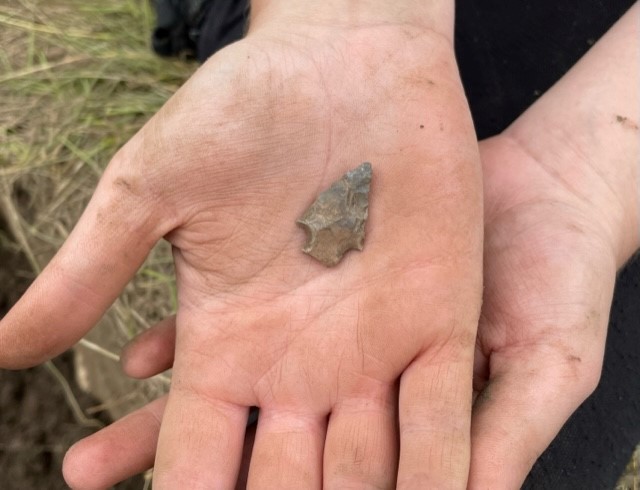 A bone awl &amp; projectile point found during week 2 of the field school at the Ouiatenon Preserve! ANTH 428 students are learning about the multicultural history of Myaamionki - land of the Miami. More to come next week! #IndianaArchaeology