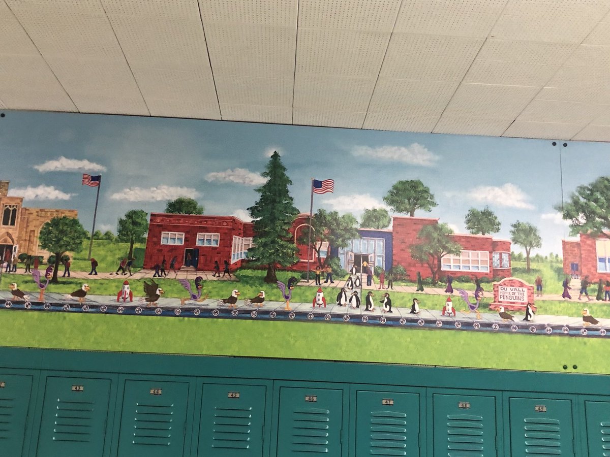 JillChochol's tweet photo. The five feeder elementary schools adorn the hallways of OL Smith MS- future Vikings. Great work and collaboration but the art dept and staff- Stephen  Kade led the initiative. https://t.co/RdUrvkHees