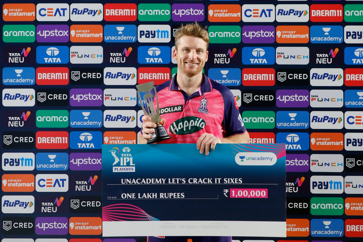 IPL's tweet image. Unacademy Let&apos;s Crack It Sixes of the Qualifier 2 between @rajasthanroyals and @RCBTweets is Jos Buttler.

#TATAIPL @unacademy #LetsCrackIt #RRvRCB