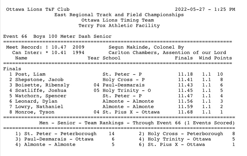Came 2nd place at East Regionals in the 100m running 11.41 #OFSAABOUND