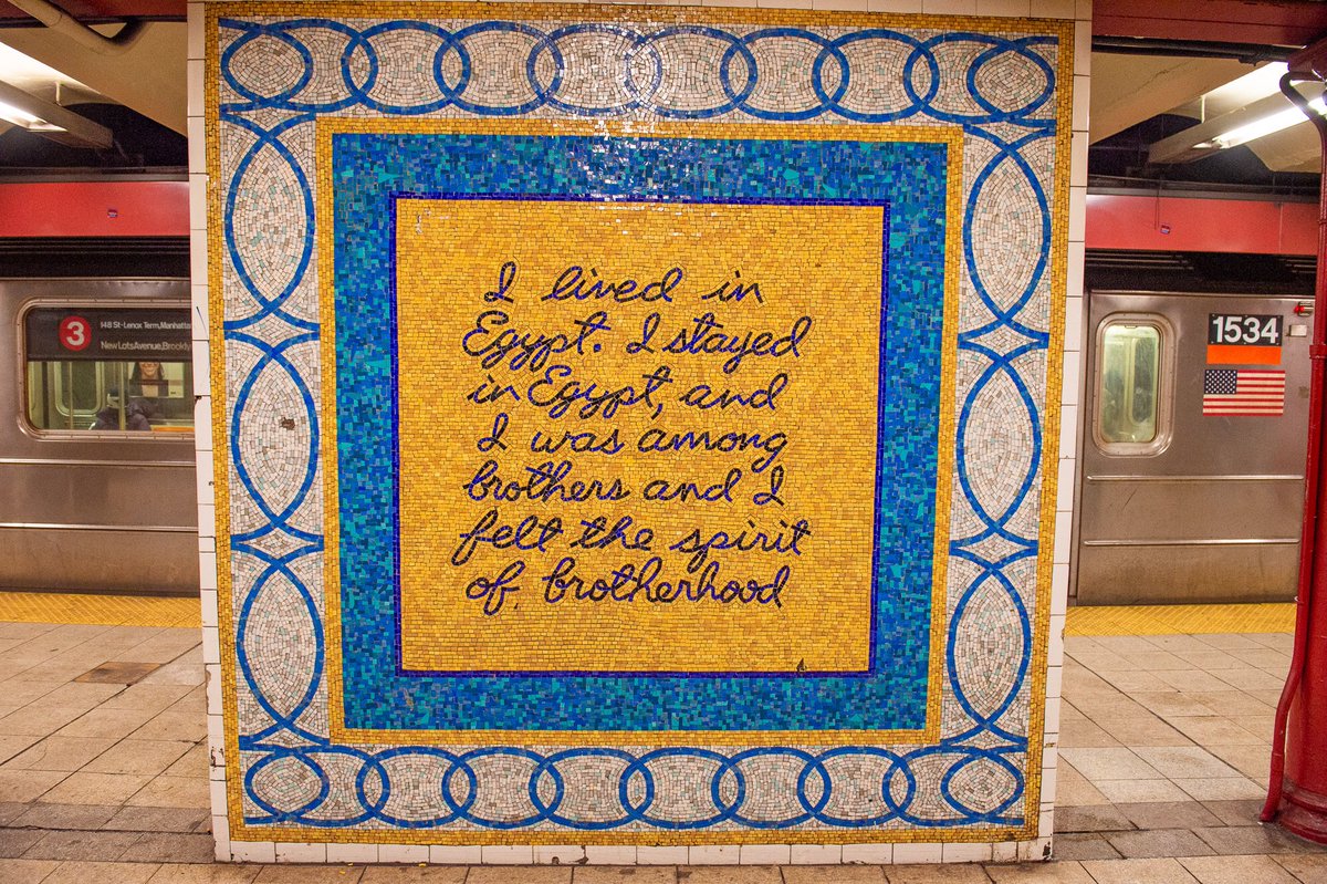 MTAArtsDesign's tweet photo. #MarenHassinger’s “Message from Malcolm” (1998) at Central Park North-110 St (2,3) station in #Manhattan honors #MalcolmX &amp; consists of quotations from him within mosaic panels that line stairway walls at the entrance &amp; an upright wall on the platform. https://t.co/xSs9lYIrtF https://t.co/wD5R6VCsaq