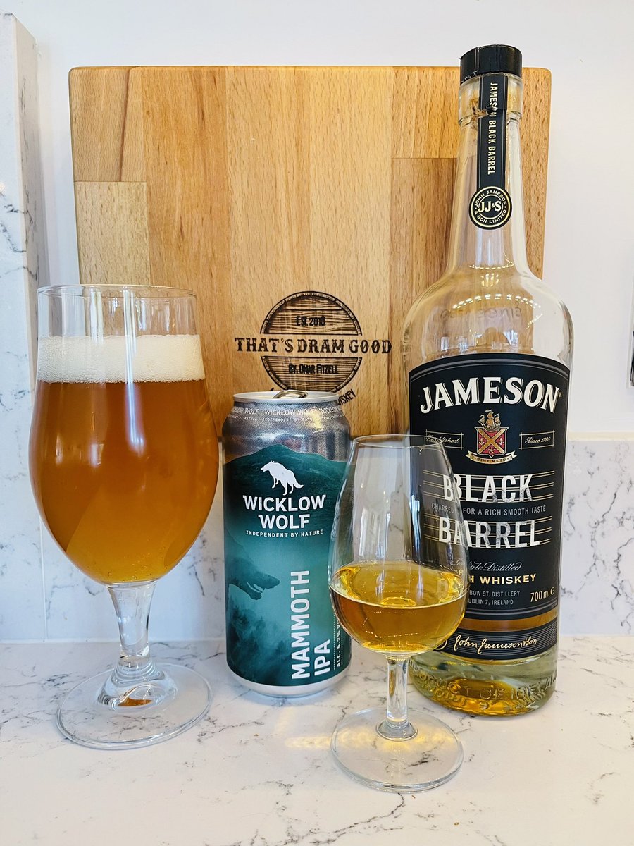 thatsdramgood's tweet photo. Kicking off my #FridayNightDram with a @WWolfBrewery #MammothIPA accompanied by a @jamesonwhiskey #BlackBarrel.
Anyone joining me for one or two? https://t.co/5YR7o93y6V