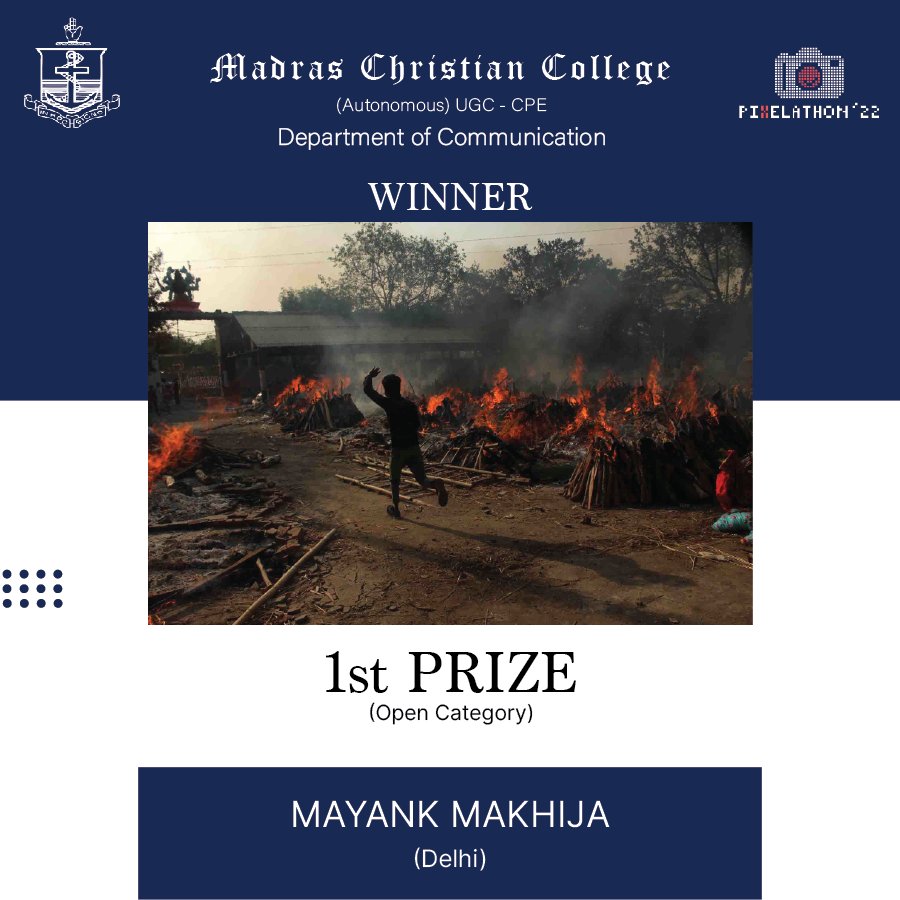 pixelathonmcc's tweet photo. Congratulations to Mayank Makhija for bagging the first prize in the open category of Pixelathon'22!
.
#pixelathon #pixelathon22 #departmentofcommunicationmcc #communicationmcc #madraschristiancollege #mcc #photographycontest #photoexhibition #photography #event #photocontest https://t.co/a0GiK208m8