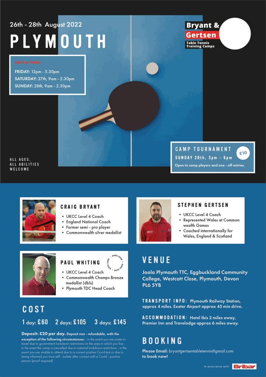 We are half-full! 🏓
We’ve had players sign up as far afield as Gibraltar 🇬🇮

You can download a booking form here: bribartt.co.uk/tournaments-co… <a href="/Monk3y_Boi/">Craig Bryant</a>