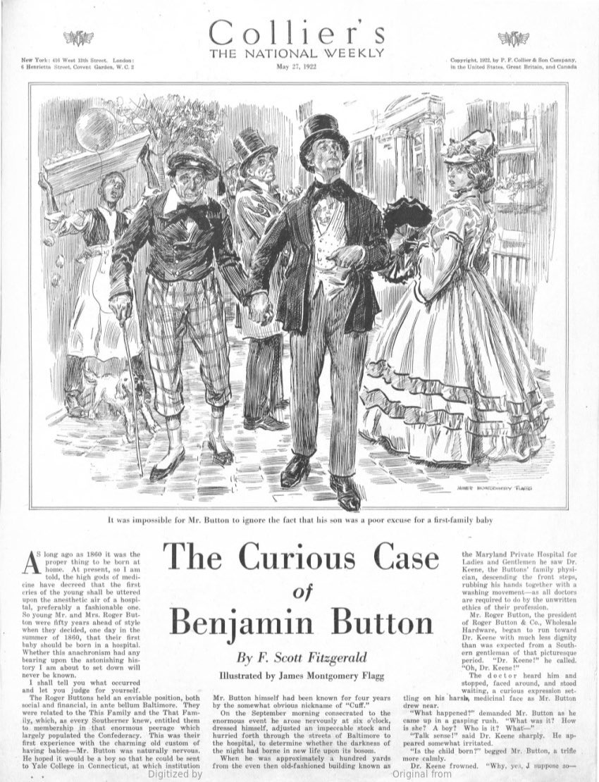 First published 100 years ago today, 27 May 1922: F. Scott Fitzgerald’s “The Curious Case of Benjamin Button”
 
#BenjaminButton #OTD #Fitzgerald #FScottFitzgerald