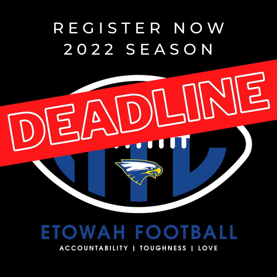 🏈👕🩳🎒Want all the swag?!?

Don't forget to get your player registered by JUNE 1! Must be done by then for them to be guaranteed a player pack this fall!
Get it done before the craziness of the weekend begins!! SPREAD THE WORD!

<a href="/Coach_MKemper/">Matt Kemper</a> <a href="/Championsforli1/">Steve Sapere</a> <a href="/Etowah_Recruits/">Etowah FB Recruits</a>
