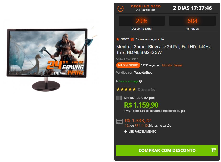 Terabyte on Twitter "Oferta! 🚨 Monitor Gamer Bluecase 24 Pol, Full HD