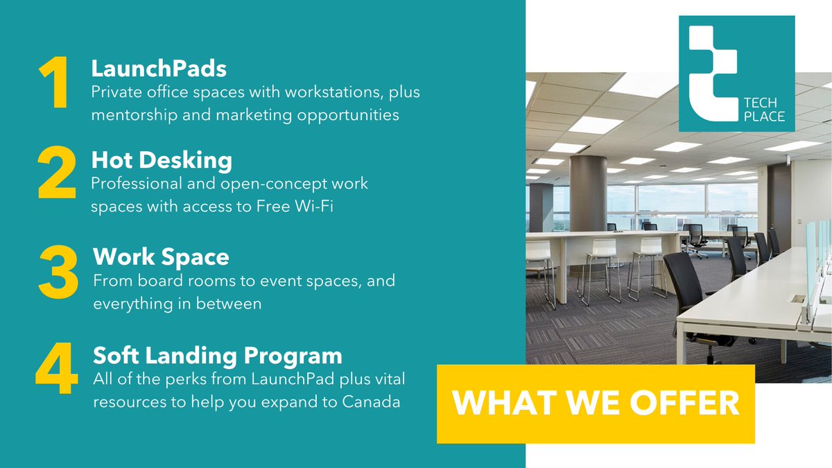 TechPlaceBurl's tweet photo. If #innovation is your goal, and #technology is your strategy, #TechPlace is for you! Here are some of the spaces we offer to support your #tech oriented business.
Learn more online at https://t.co/przs5IgpLO or email us for more info at info@techplace.ca. https://t.co/2fWgSMVh2f