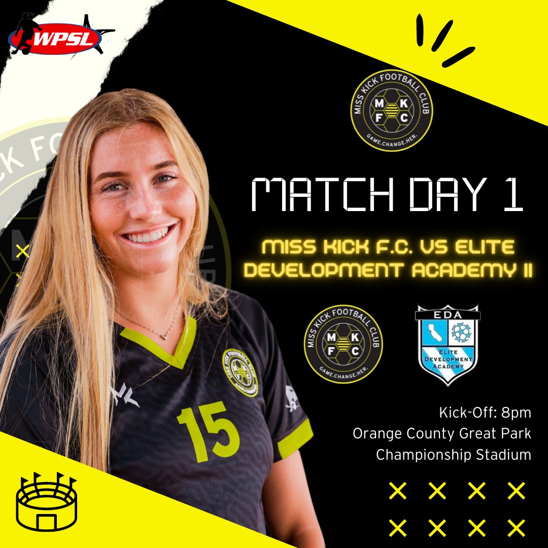 MISS KICK F.C. (@misskickfc) on Twitter photo MATCHDAY 1! ๐ฅ
โฝMiss Kick FC vs Elite Development Academy II
โฐ8pm Kick-Off (4am UK time)
๐OC Great Park County Championship Stadium
๐So-Cal Coastal Division
Let's go TEAM! ๐
Want to watch LIVE? Click the link below to watch our live stream: bit.ly/3t2l4u1
<a href="/wpsl/">Womenโs Premier Soccer League</a> MATCHDAY 1! ๐ฅ
โฝMiss Kick FC vs Elite Development Academy II
โฐ8pm Kick-Off (4am UK time)
๐OC Great Park County Championship Stadium
๐So-Cal Coastal Division
Let's go TEAM! ๐
Want to watch LIVE? Click the link below to watch our live stream: bit.ly/3t2l4u1
<a href="/wpsl/">Womenโs Premier Soccer League</a>