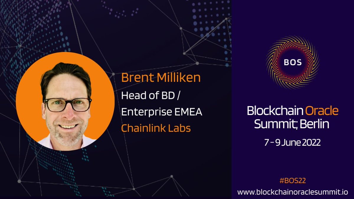 📢Speaker Announcement!

Brent Milliken, Head of BD/Enterprise EMEA, <a href="/chainlinklabs/">Chainlink Labs</a>, is speaking at #BOS22!

Brent will share an overview of how Chainlink will enable the transition to a smart contract economy. On-boarding enterprise, dynamic NFTs, VRF &amp; more!

Join us in Berlin!