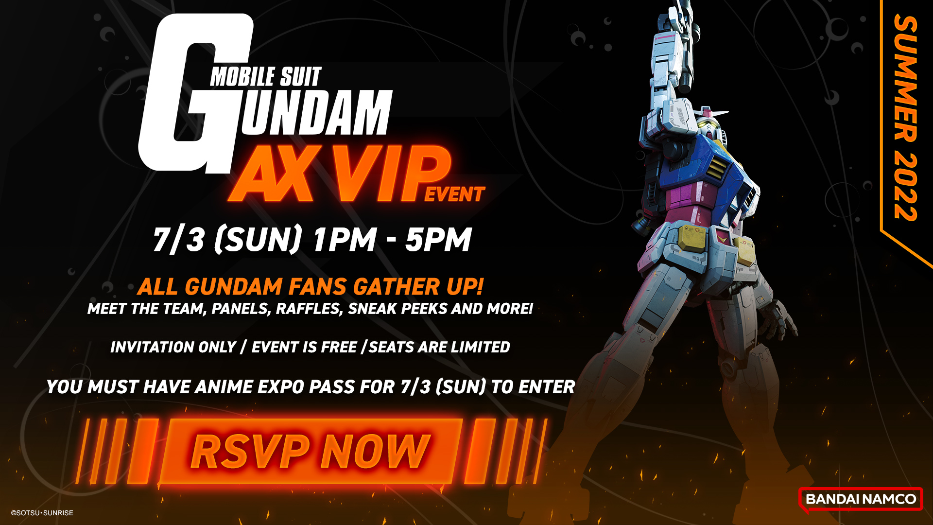 MOBILE SUIT GUNDAM BATTLE OPERATION 2 on X: 📣 Announcing the Gundam AX VIP  Event SUMMER 2022 Meet the teams behind the Gundam Games, Gunpla, Anime &  MORE that you love! Space