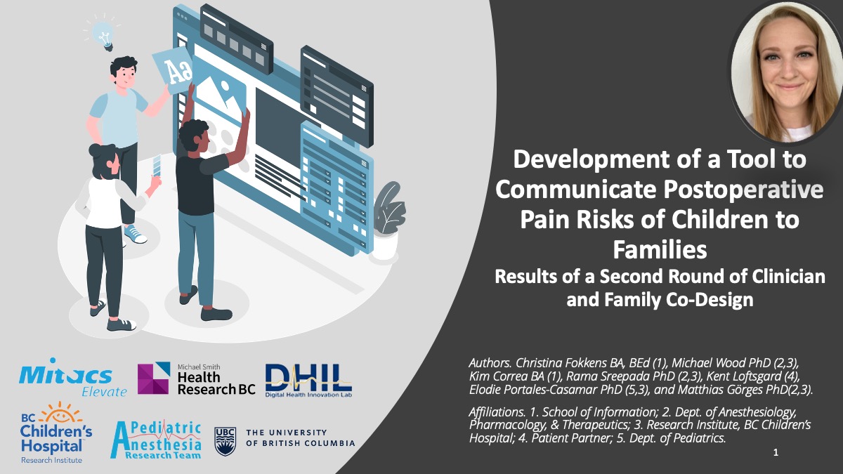 Congratulations Charlie Fokkens, who won an Oral Presentations prize at the 2022 <a href="/ubc_anes/">UBC Anesthesiology Residency Program</a> Research Day for her work: Development of a tool to communicate postoperative pain risks of children to families – results of a 2nd round of co-design. <a href="/BCCHresearch/">BC Children's Hospital Research Institute</a> <a href="/BCCH_DHILab/">Digital Health Innovation Lab</a> <a href="/PART_BCCH/">Pediatric Anesthesia Research Team (PART)</a>