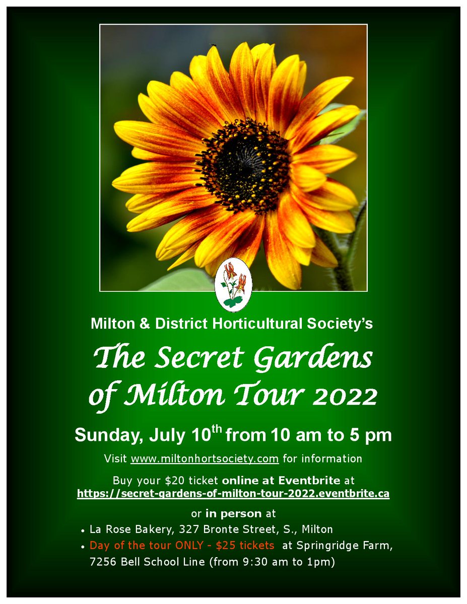 The Secret Gardens of Milton Tour is back in 2022!  In this Year of the Garden, join in the love of gardens and gardening with fellow Canadians coast to coast to coast!