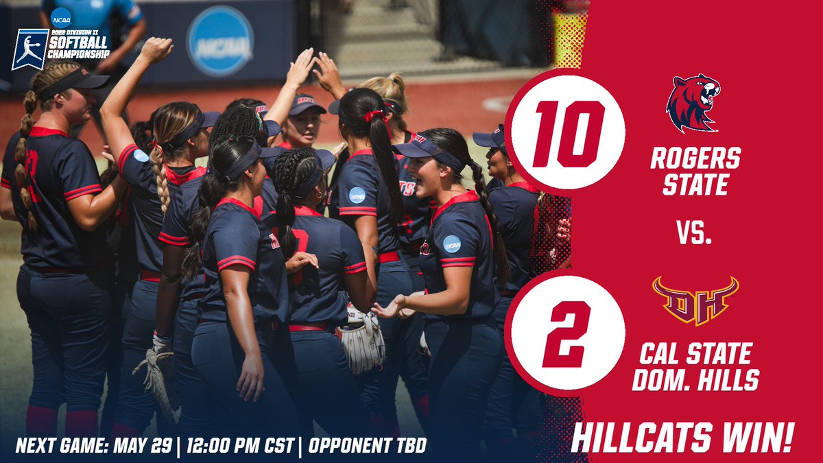 Hillcats win! RSU takes down CSU Dominguez Hills and advances to Sunday. Rogers and Yellin each homered, and Presnell added four RBI in the victory!

#MakeWay