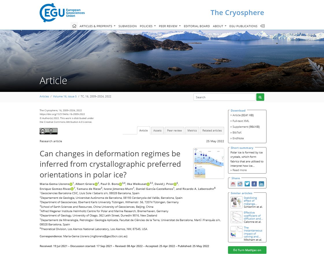 New GEO3BCN paper: Can changes in deformation regimes be inferred from crystallographic preferred orientations in polar ice? hdl.handle.net/10261/270644 in <a href="/DigitalCSIC/">Digital.CSIC</a> #OpenAccess #openscience #OpenData