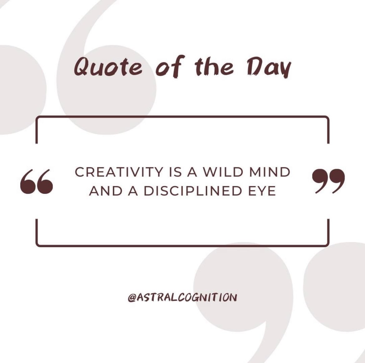 AstralCognition's tweet photo. What kind of creative are you? Personally, I'm the "burst of creativity" kind of person!

Transcript: "Creativity is a wild mind and a disciplined eye" - Dorothy Parker https://t.co/AjM7DfvUif