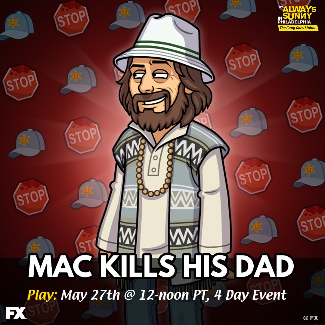 AlwaysSunnyGame's tweet image. Find out if Mac's life is truly happy as he tries to save his dad from peril. Play in "Mac Kills His Dad" and unlock Undercover Charlie! 🕵️♂️