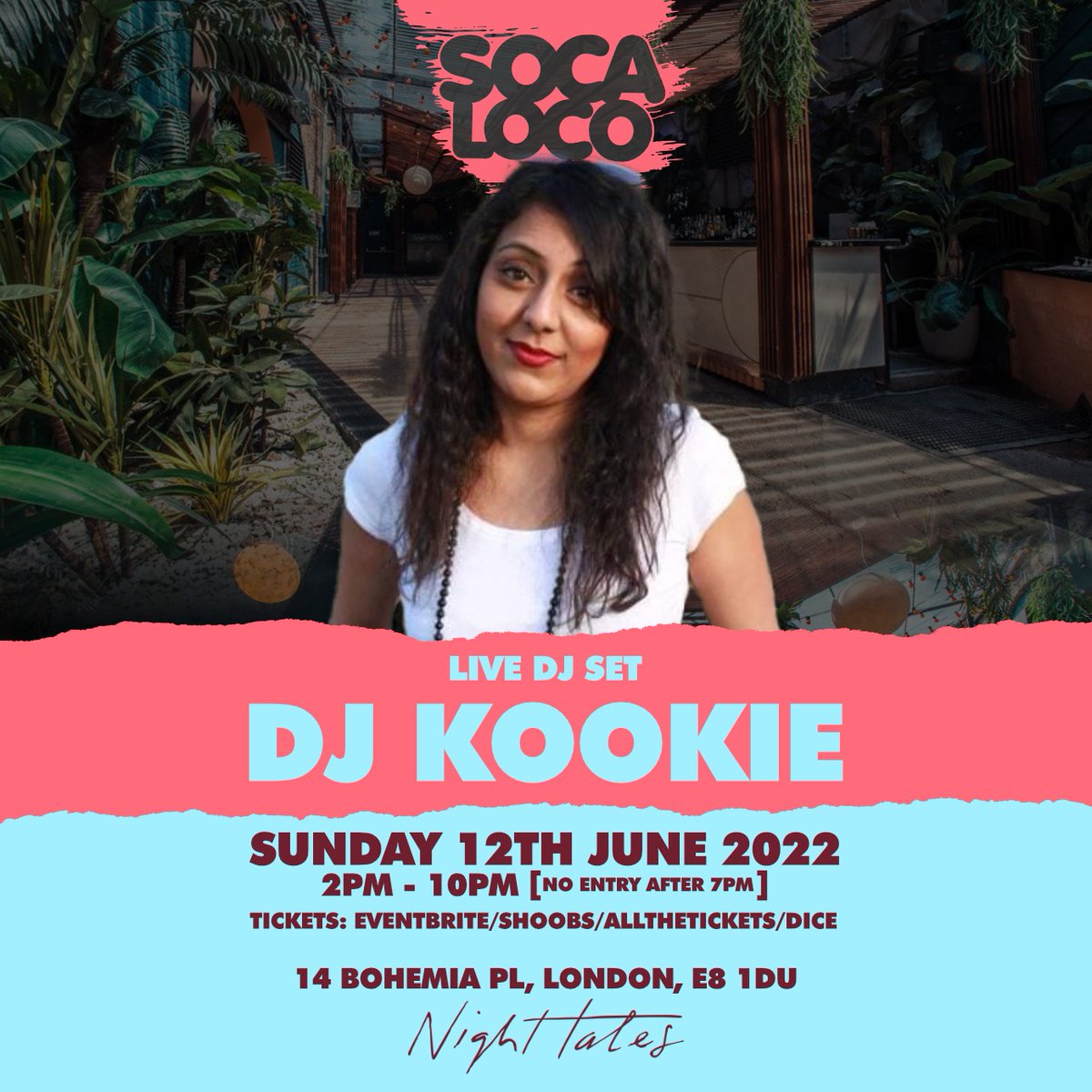 lovesocaloco's tweet photo. DJ's........

First up we have
@therumkitchen very own @djkookieworld blessing us with her unmatched energy

So make sure to join us for our long awaited &amp; infamous Day party bringing you that SocaLoco vibe you've missed

Tickets available from https://t.co/ZFTr8ju9Es https://t.co/fCCyXIUJse